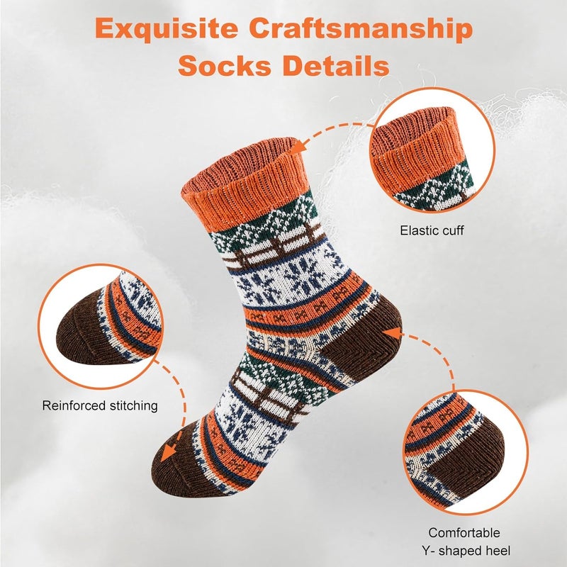 Lisacool 5 Pairs Womens Wool Socks - Winter Warm Socks - Thick Thermal Knit Vintage Cozy Crew Soft Gifts for Women - Image 5